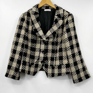 Coldwater Creek Houndstooth Blazer Chenille Jacket Black Size 12 Petite‎ Womens